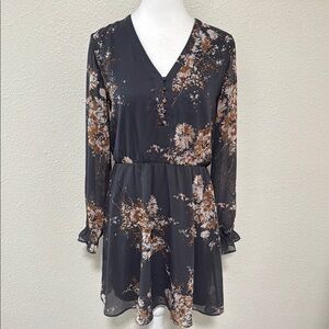Maurices Tan Floral Ruffled Tiered Long Sleeve Dress Size Small